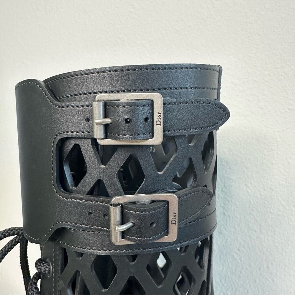 Christian Dior Laser Cut D Trap Boots Black Leather Size 37 - Picture 9 of 14
